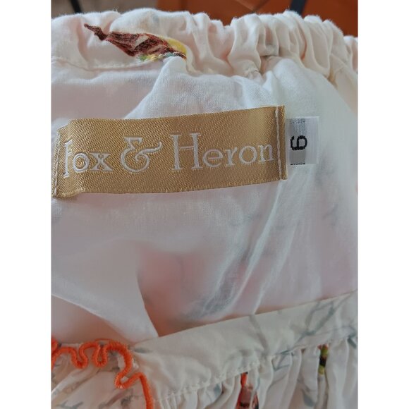 Fox & Heron Dress Bird Print Lace Trim Bow Girls 6 A Line Short Sleeves Comfort - Picture 4 of 14